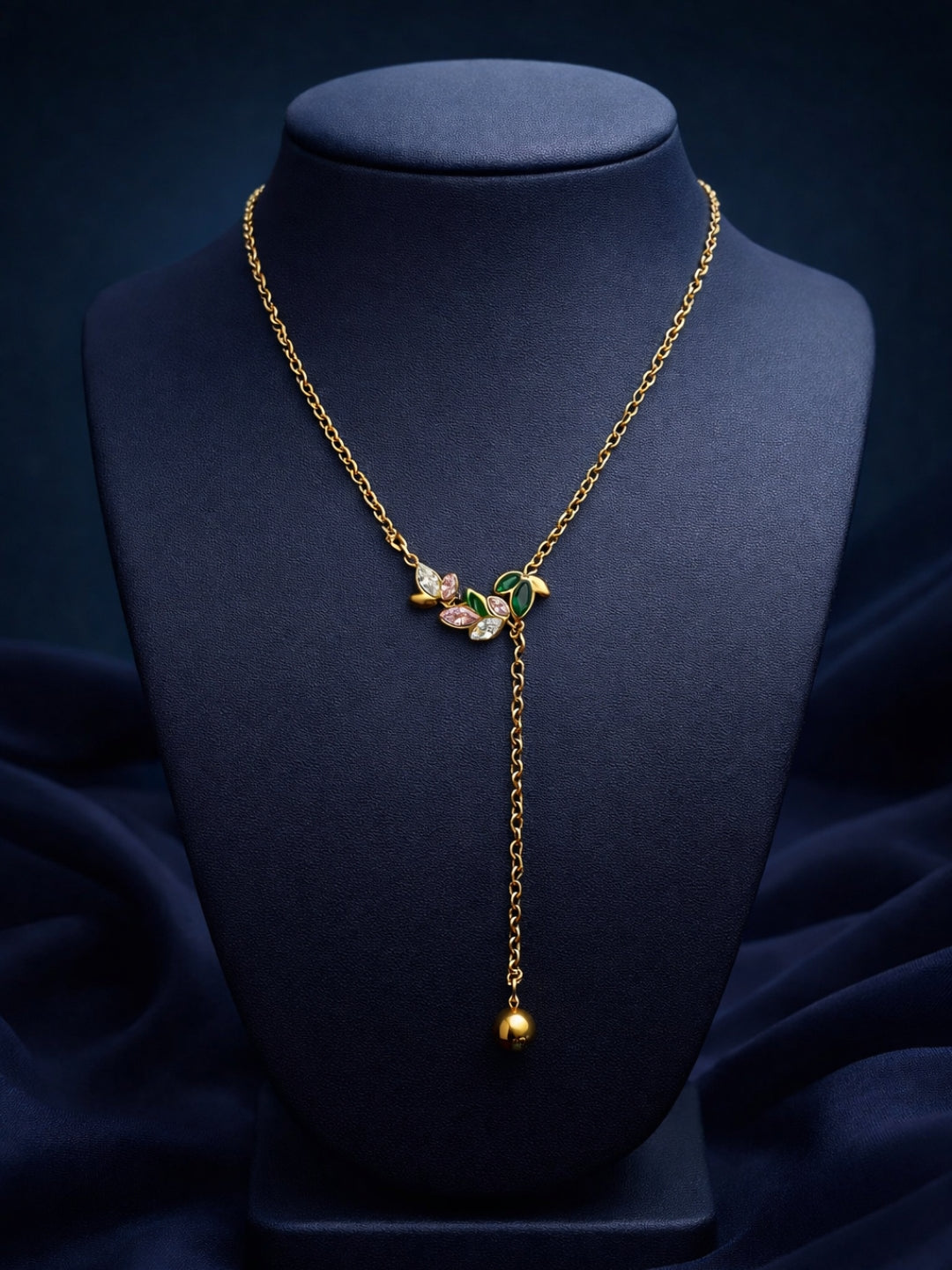 Leaf Multicolor CZ Drop Neckpiece in 18K Gold Plating
