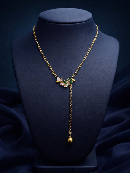 Leaf Multicolor CZ Drop Neckpiece in 18K Gold Plating
