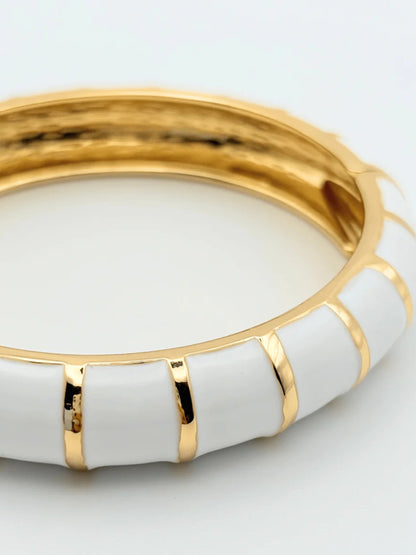 Ivory Stripe Enamel Gold Bracelet | Anti-Tarnish Everyday Bangle