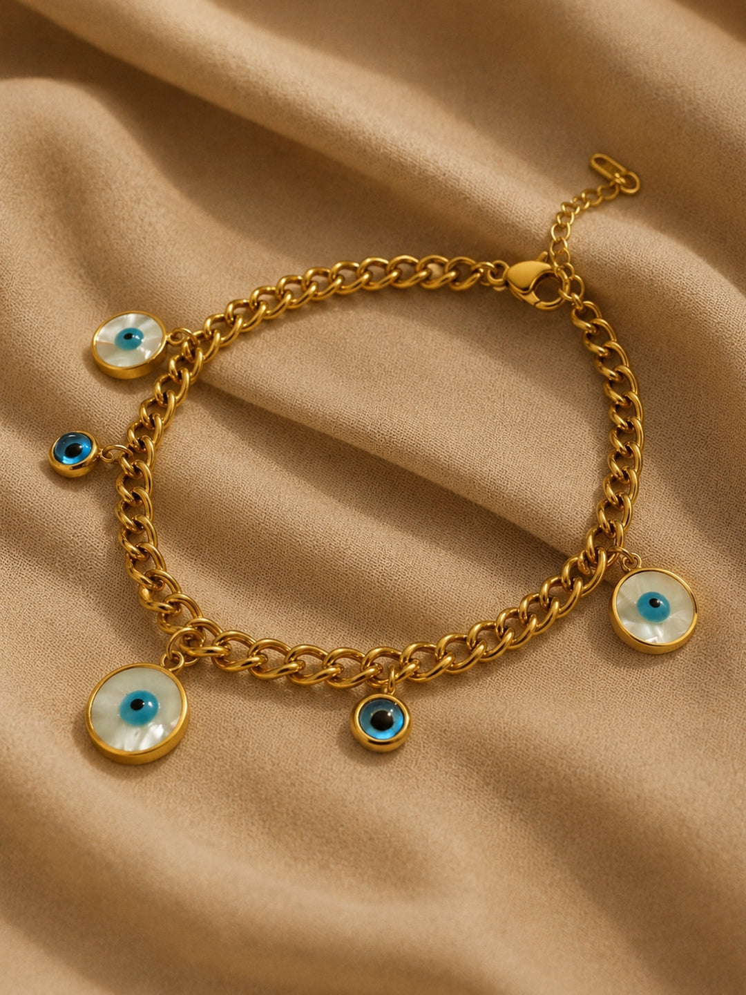 Evil Eye Charm Gold Bracelet | Adjustable Waterproof Jewelry