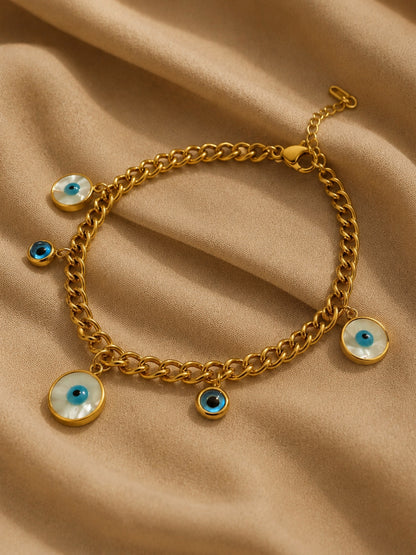 Evil Eye Charm Gold Bracelet | Adjustable Waterproof Jewelry