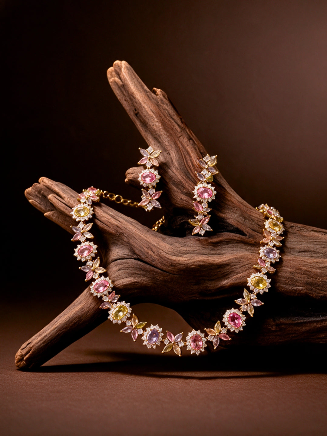 Fiorina Pastel Multicolor Floral Choker Necklace & Earring Set, 18K Gold-Plated