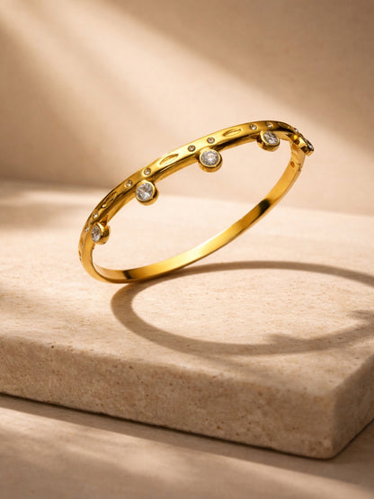 Gold Solitaire Studded Bracelet – CZ Open Cuff Bangle