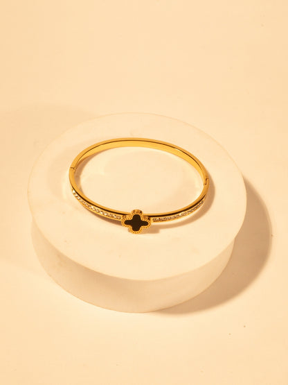 18K Gold Plated Clover Studded Bracelet | Anti-Tarnish Stainless Steel with Cubic Zirconia
