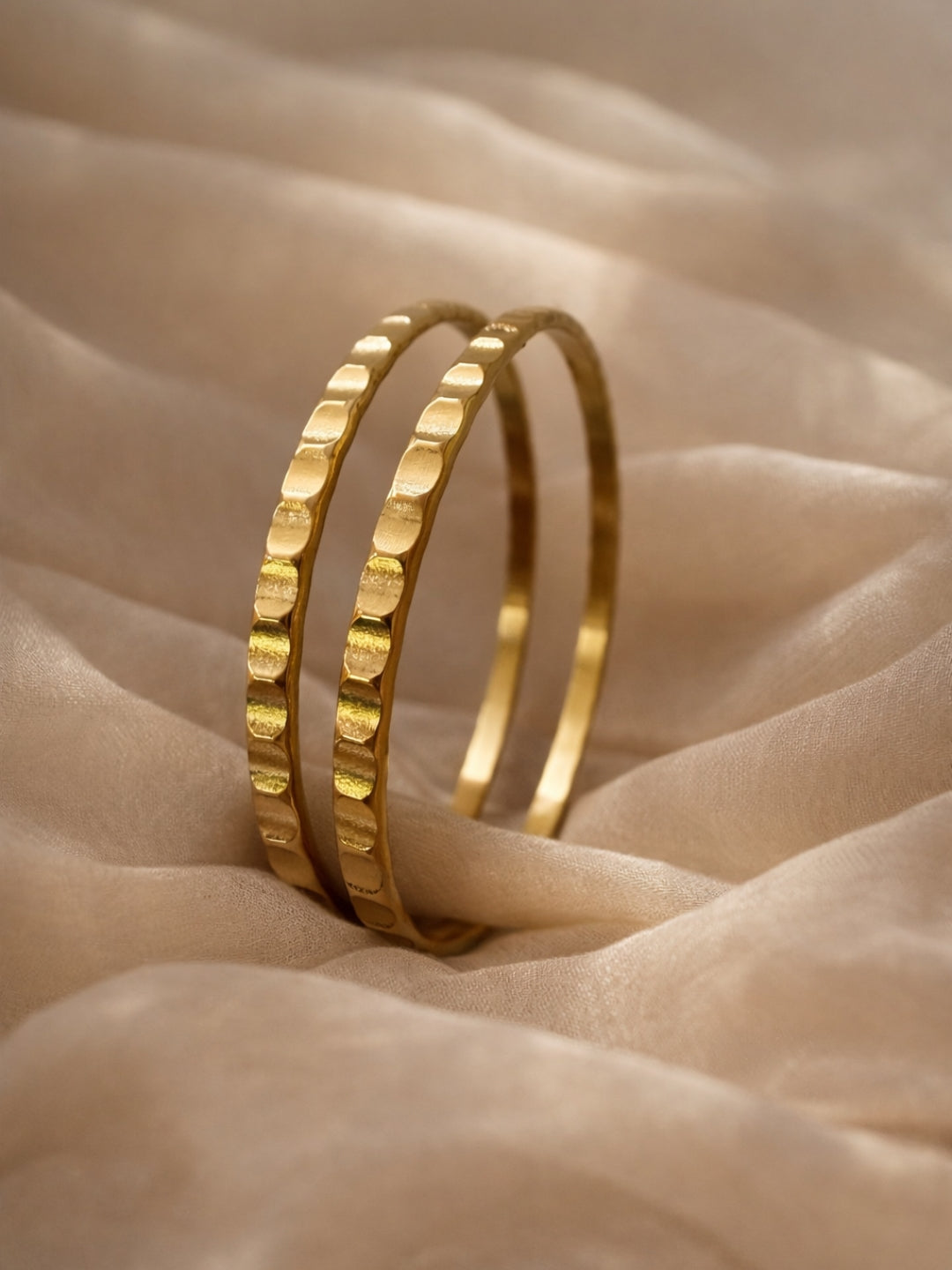 Quad Pinch Gold Bangles – 18K Gold Plated CZ Stackable Pair