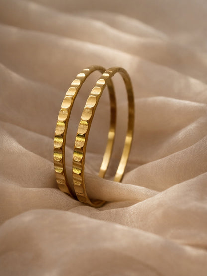 Quad Pinch Gold Bangles – 18K Gold Plated CZ Stackable Pair