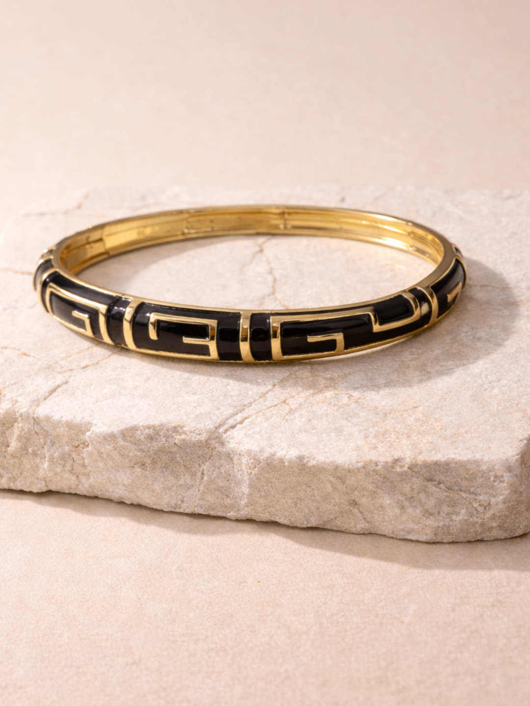 Black Swastik Enamel Gold Cuff Bracelet | Anti Tarnish Stainless Steel