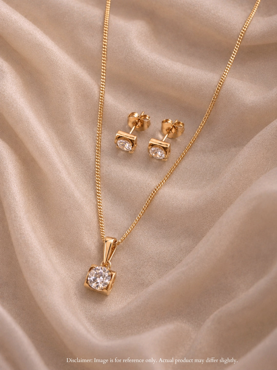 Rose Gold Solitaire Pendant Set with CZ | Anti Tarnish Jewelry