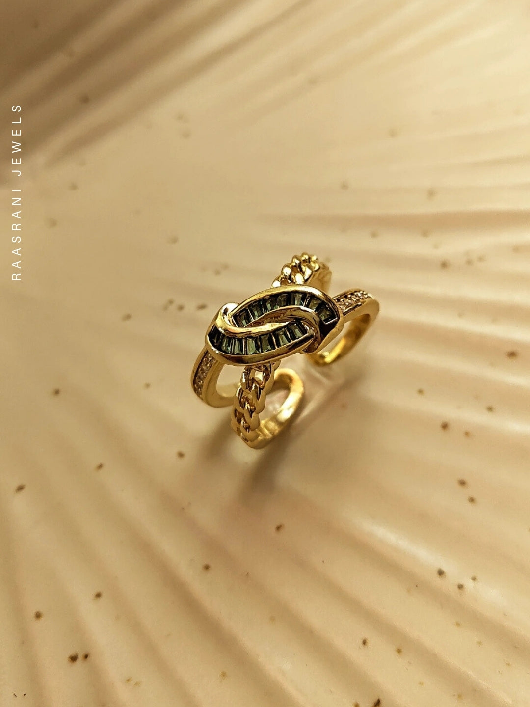 Emerald Criss Cross Adjustable Ring – 18K Gold Plated Stainless Steel