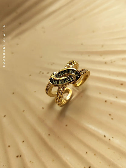 Emerald Criss Cross Adjustable Ring – 18K Gold Plated Stainless Steel