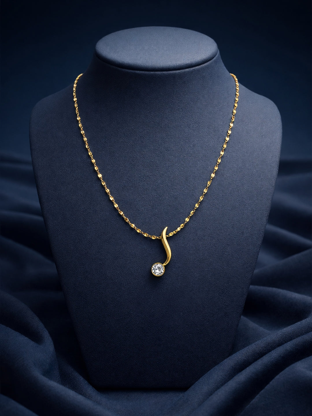 Solitaire Curve Gold Chain Necklace | 18K Gold Plated Everyday Wear