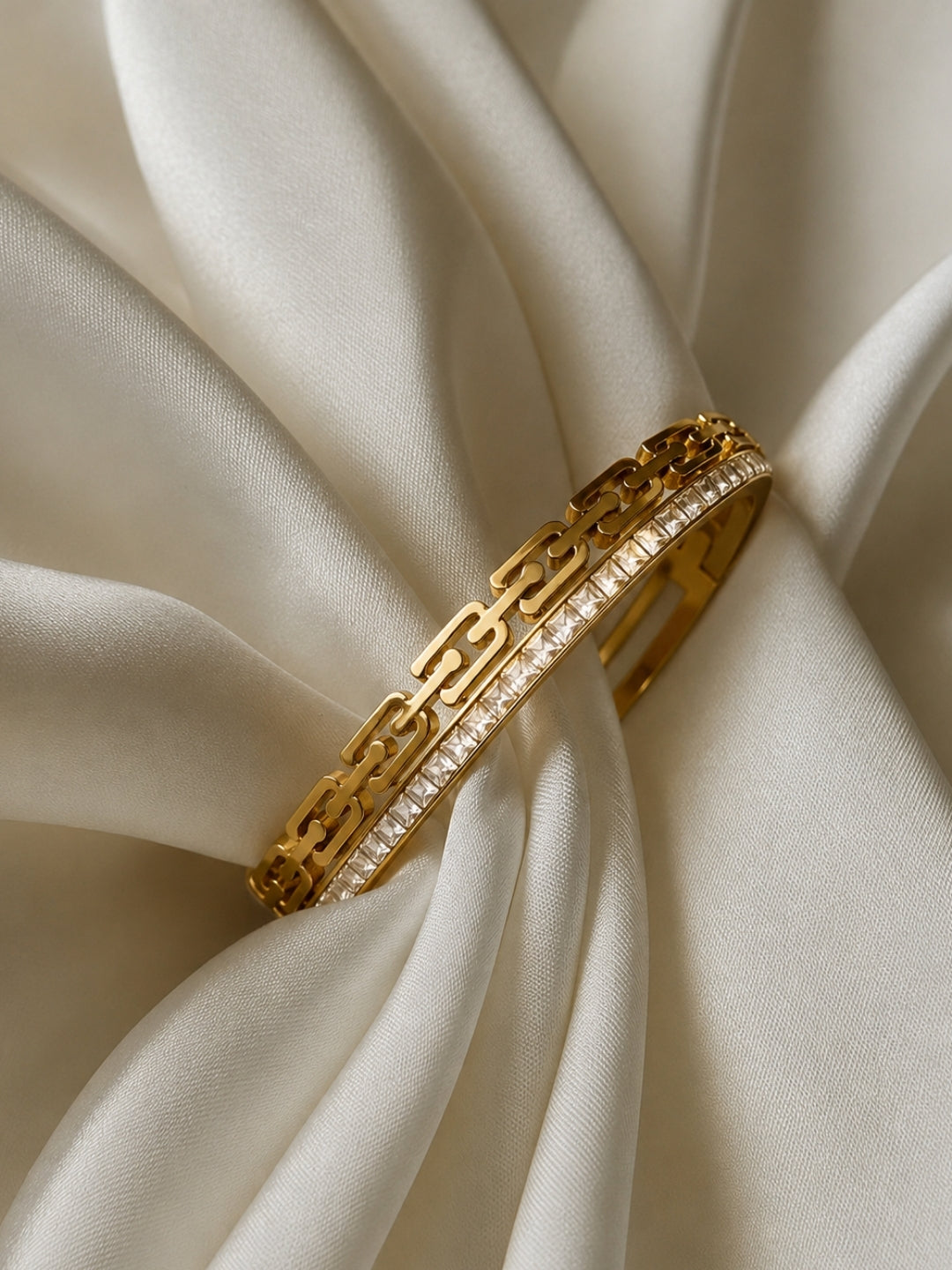 White CZ Double Gold Plated Cuff Bracelet