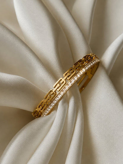 White CZ Double Gold Plated Cuff Bracelet
