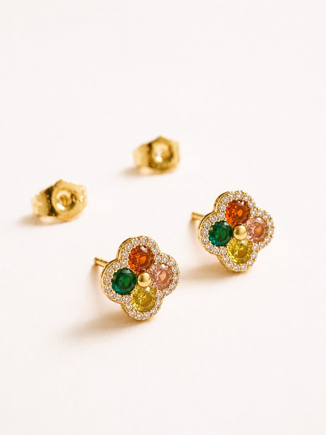 Gioia Multicolor Halo Necklace & Earring Set, 18K Gold-Plated