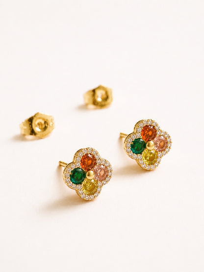 Gioia Multicolor Halo Necklace & Earring Set, 18K Gold-Plated