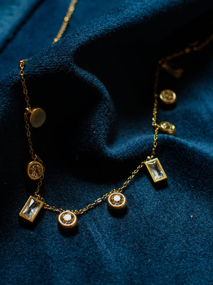 Golden Studded Charms Necklace – 18K Gold, Cubic Zirconia