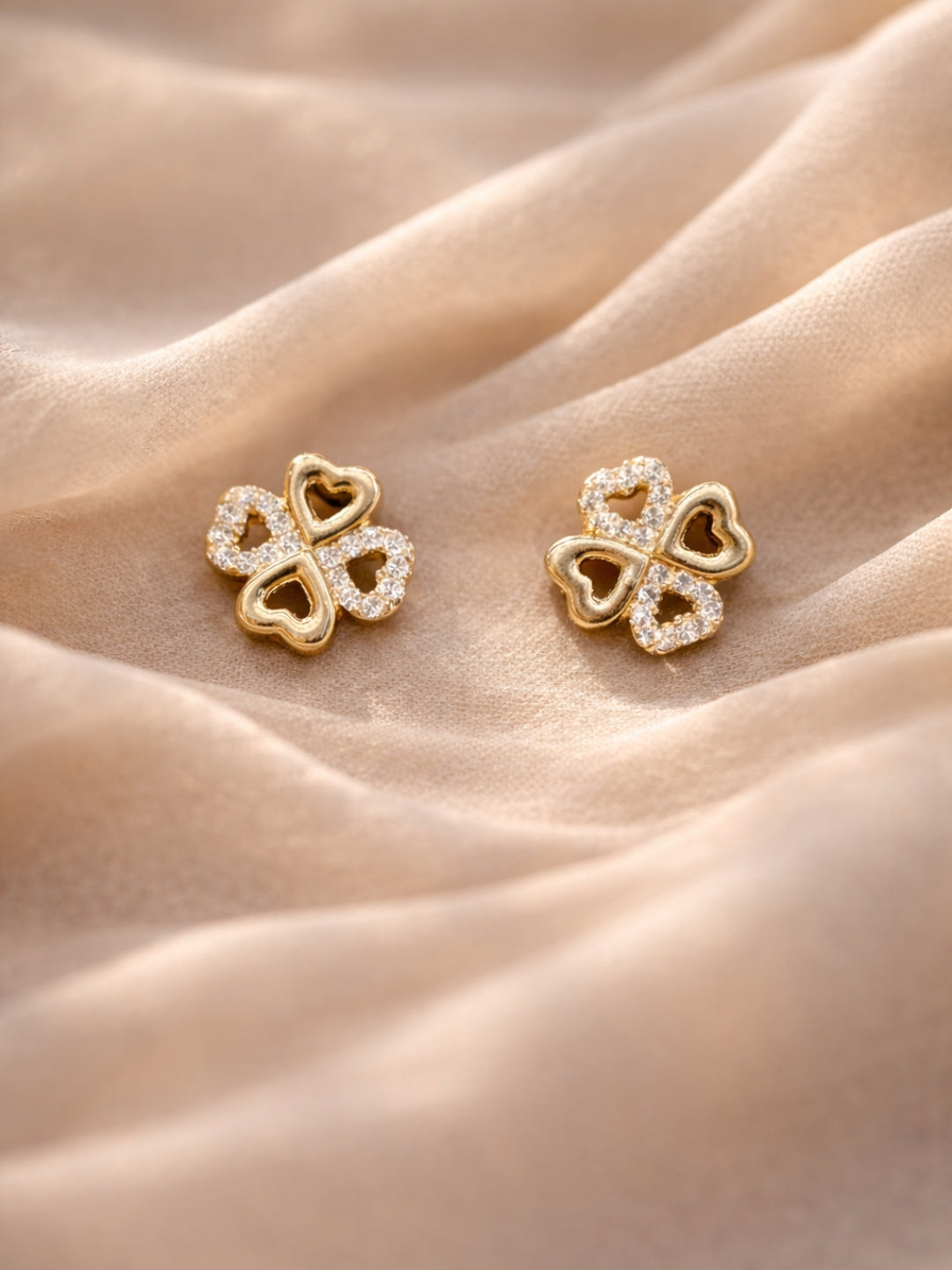 Gold Clover CZ Stud Earrings – Anti Tarnish Everyday Stainless Steel