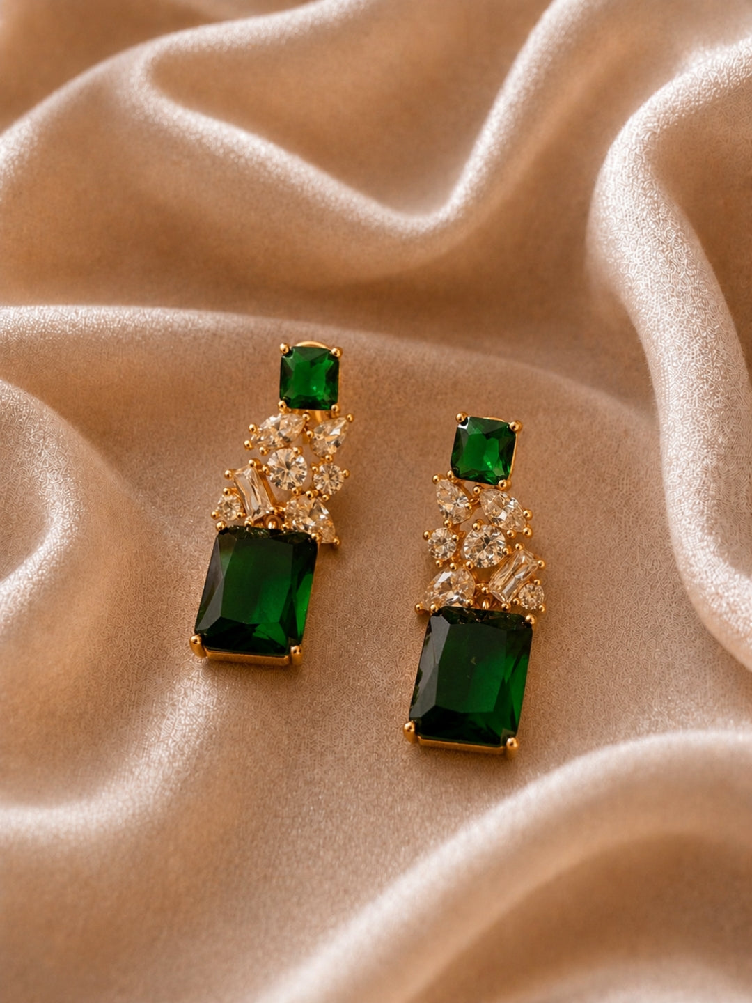 Emerald CZ Drop Earrings in 18K Rose Gold | Anti Tarnish Jewelry