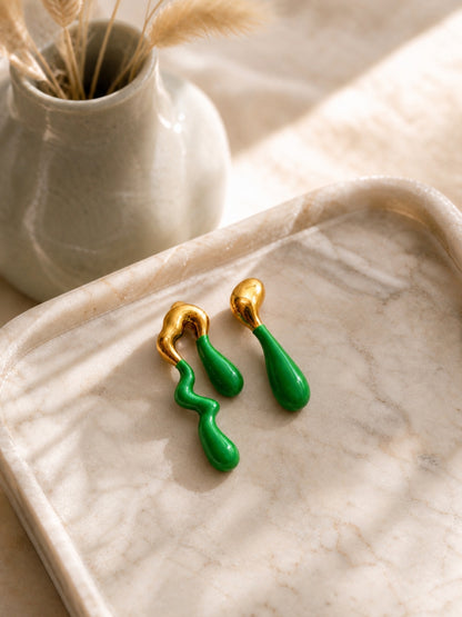 Green Thunder Drip Earrings | 18K Gold Plated Anti-Tarnish