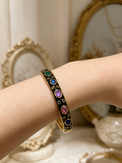 Nocturne Gemstone Bangle, 18K Gold-Plated