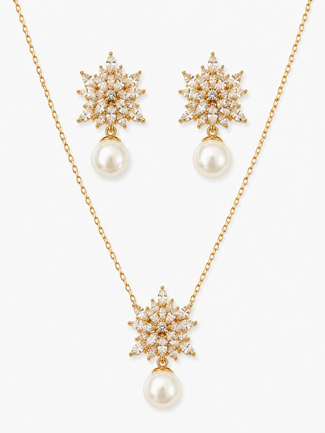 Anastasia Pearl Drop Snowflake Set — 18K Gold Plated