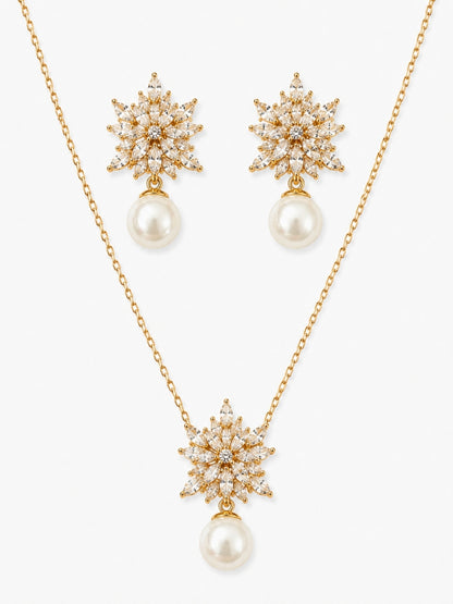 Anastasia Pearl Drop Snowflake Set — 18K Gold Plated