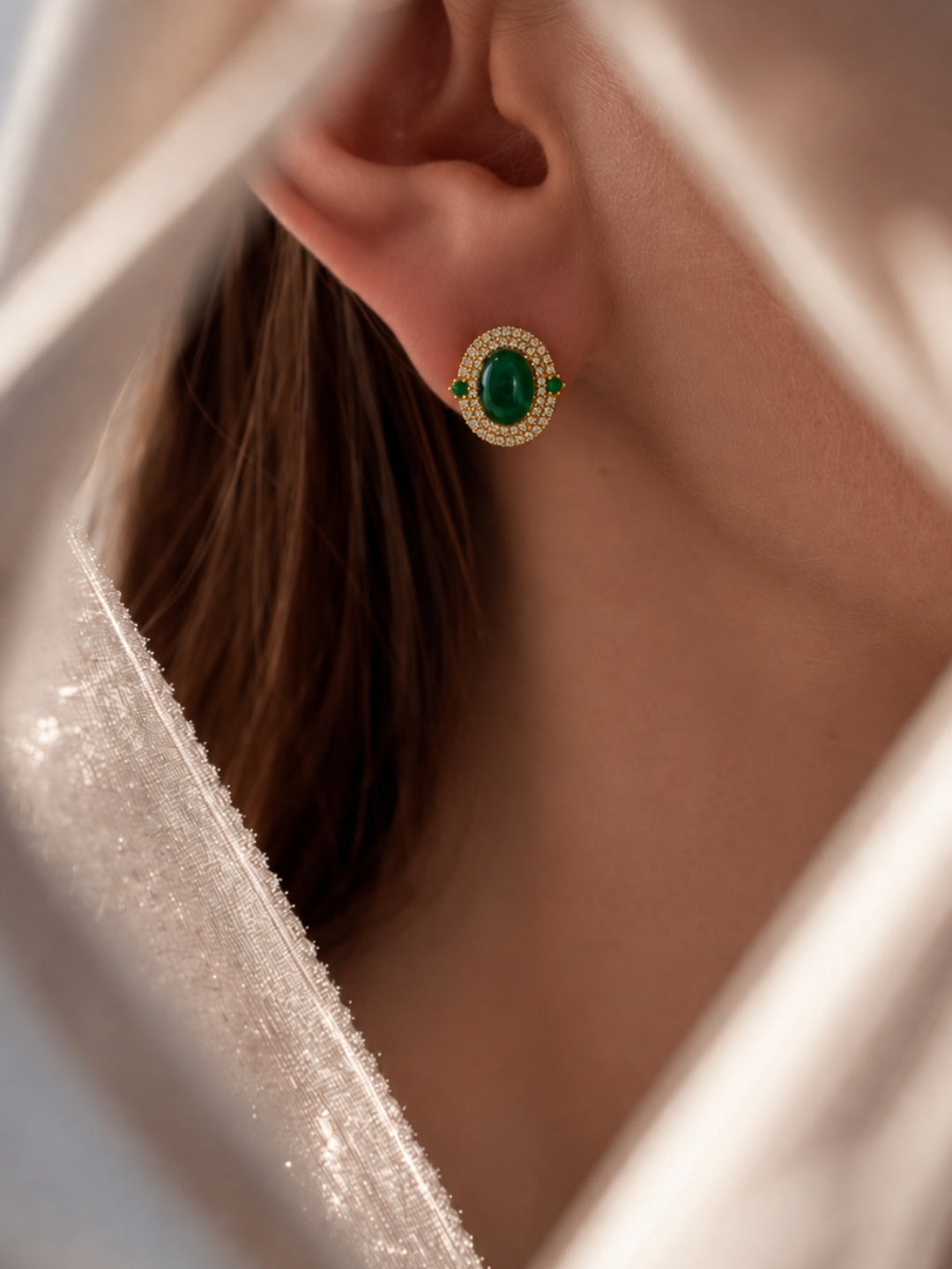 Prato Green Cabochon Halo Necklace & Earring Set, 18K Gold-Plated