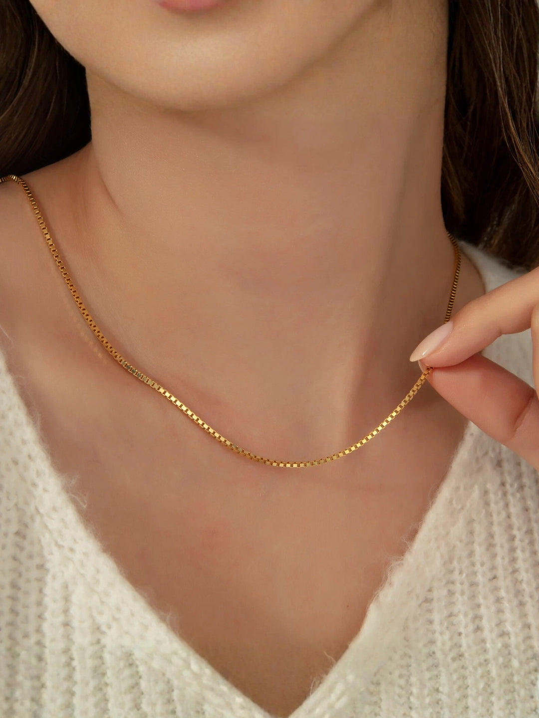 Slim 18K Gold Box Chain – Anti-Tarnish Everyday Necklace