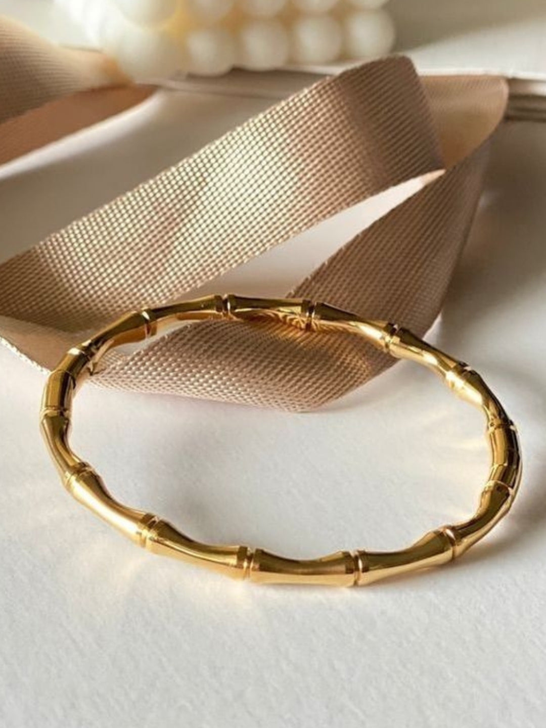 Bamboo Bangle & Hex Crystal Bracelet Duo – 18kt Gold Plated Stainless Steel Combo Set