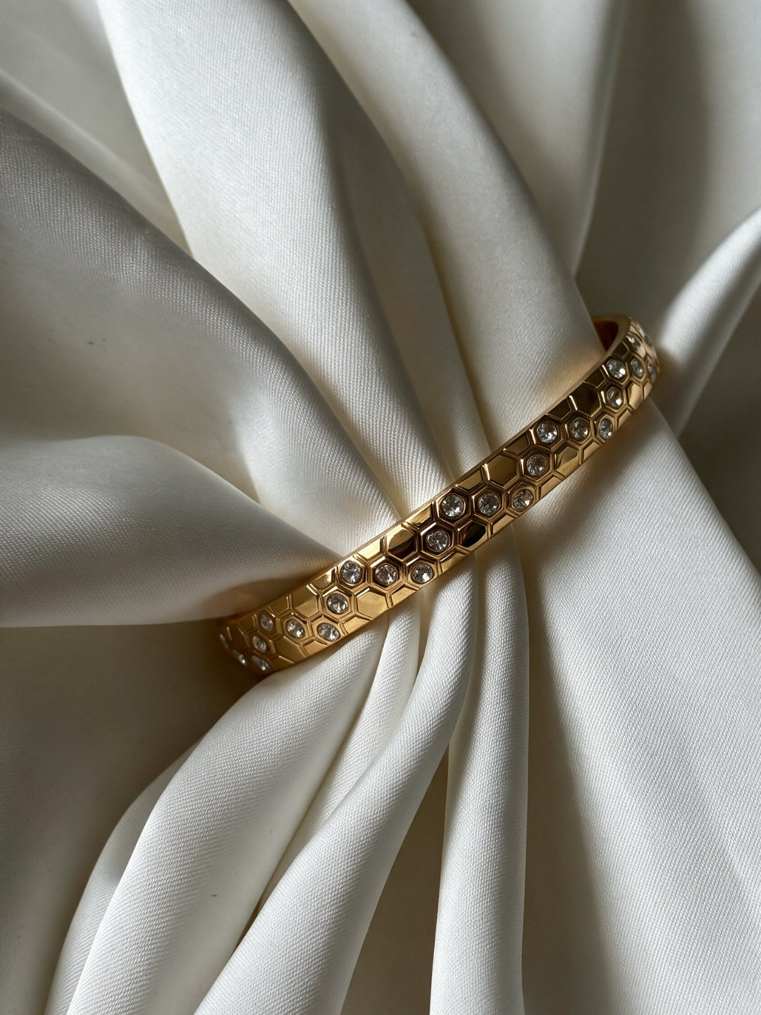 Honeycomb CZ Gold Cuff Bracelet