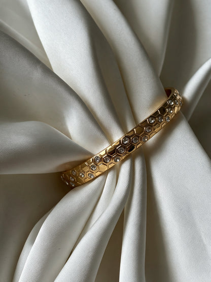 Honeycomb CZ Gold Cuff Bracelet