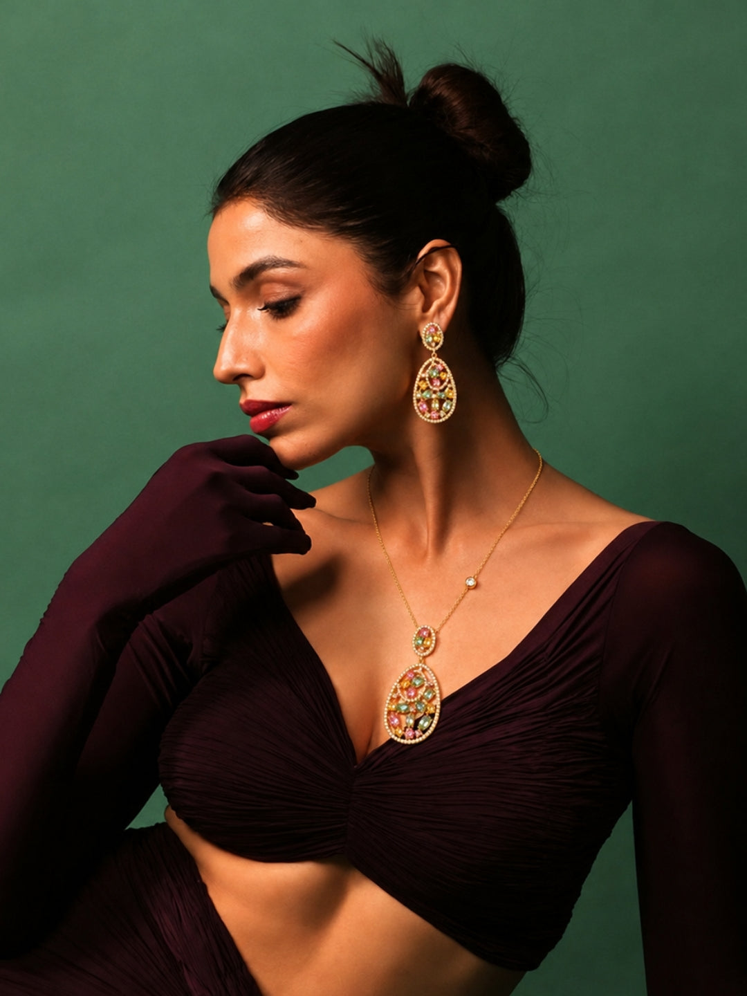 Traforo Multicolor Openwork Teardrop Necklace & Earring Set