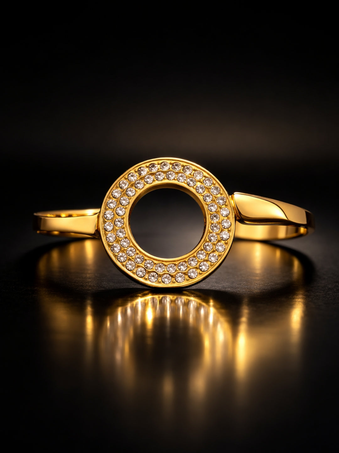 18K Gold Plated CZ Round Bangle Bracelet | Anti Tarnish