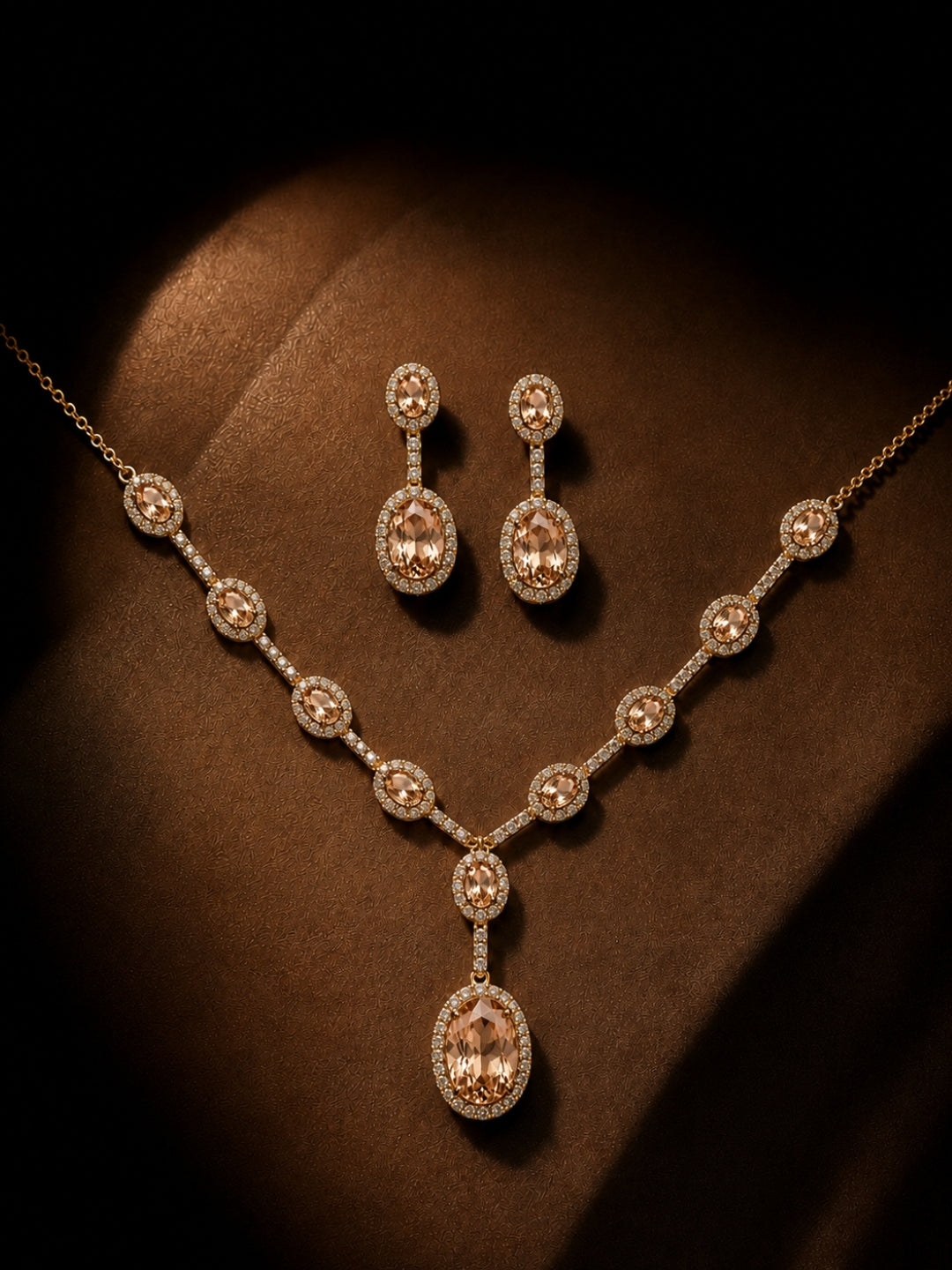Pesca Champagne Halo Necklace & Earring Set, 18K Gold-Plated