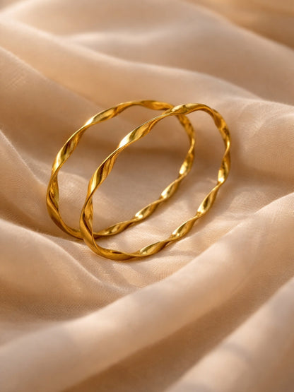18K Gold Plated Wavy & Twisted Stackable Bangles for Women