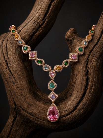 Serenata Multicolor Gemstone Y-Drop Necklace & Earring Set, 18K Gold-Plated