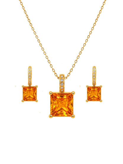 Zafferano Square Solitaire Necklace & Earring Set, 18K Gold-Plated