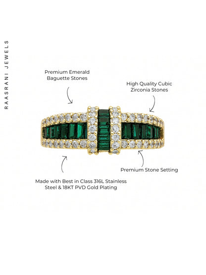 Emerald Bow Ring – 18K Gold Plated Adjustable Baguette CZ Stacking Ring