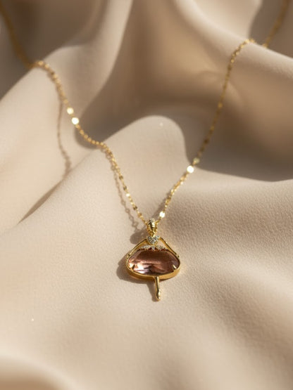 Anti-Tarnish Angel Pendant Necklace with peach Stone | 18K Gold Chain