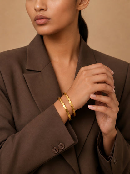 18K Gold Hexa Bead Stackable Bangles Pair | Anti Tarnish (2.6)