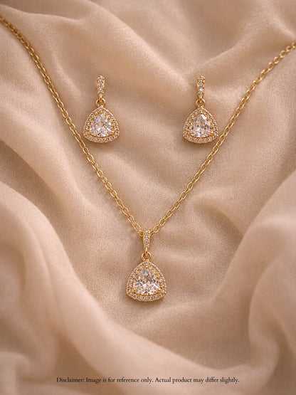 Rose Gold CZ Triangle Pendant & Earrings Set | Anti Tarnish Jewelry