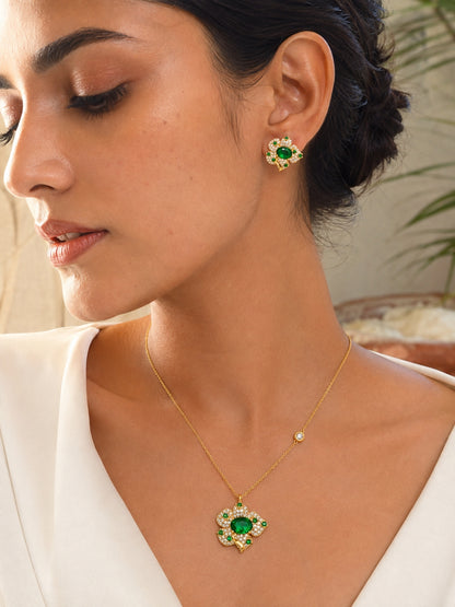Emerald Clover Necklace & Earrings Set