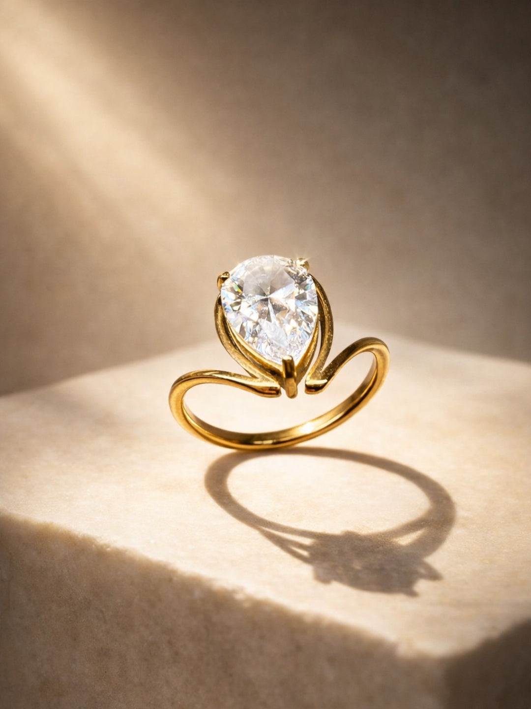 Marquise CZ V Ring – 18K Gold Plated Stainless Steel Statement Ring