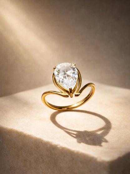 Marquise CZ V Ring – 18K Gold Plated Stainless Steel Statement Ring