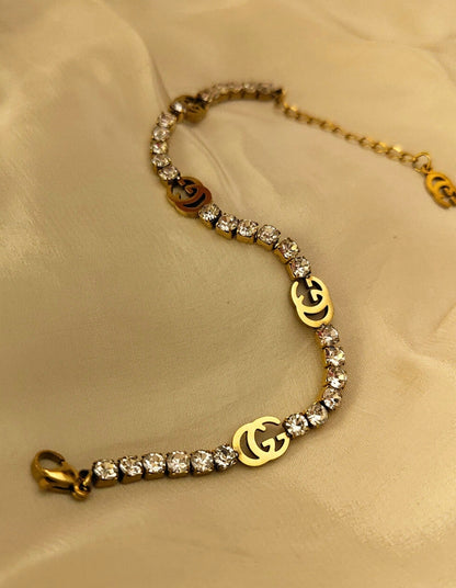 Brand inspired Fully Studded Chain Bracelet