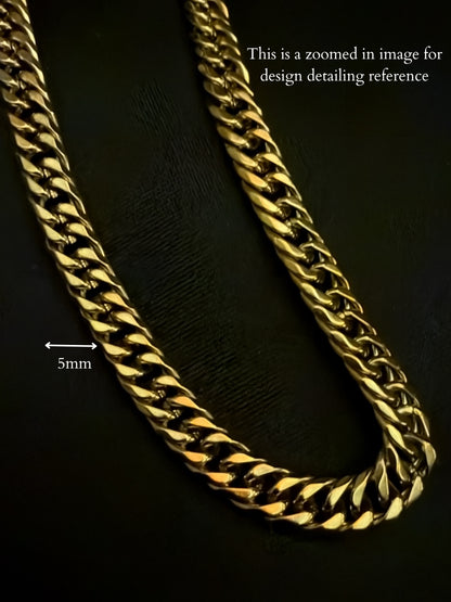 Unisex 18K Gold Cuban Link Chain – 5mm Stainless Steel Necklace