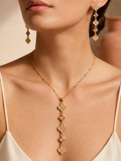 Clover CZ Statement Necklace & Earring Set in 18K Gold Plated