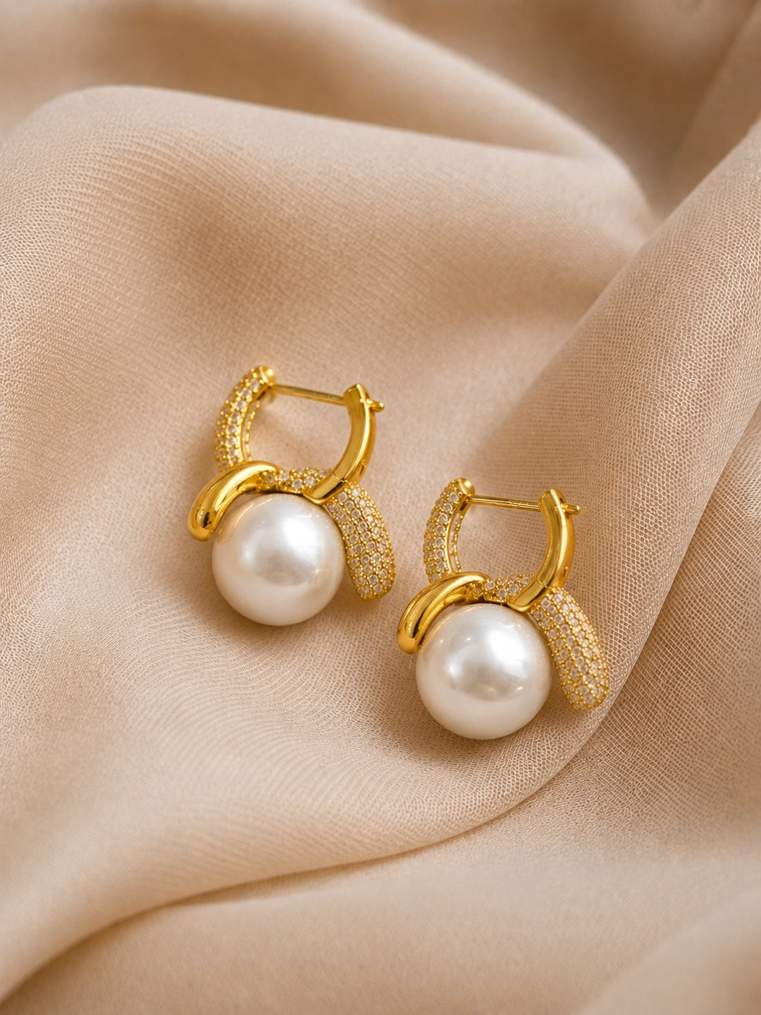 Infinity Knot Pearl Hoop Earrings, 18K Gold-Plated - Offwhite