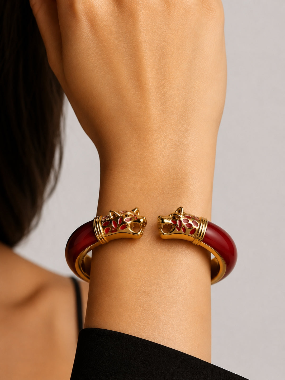 Vittoria Panther Kada Bangle, 18K Gold-Plated - Red