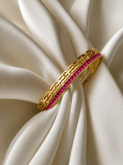 Pink CZ Double Gold Plated Cuff Bracelet